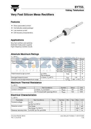 BYT53F datasheet - Very Fast Silicon Mesa Rectifiers