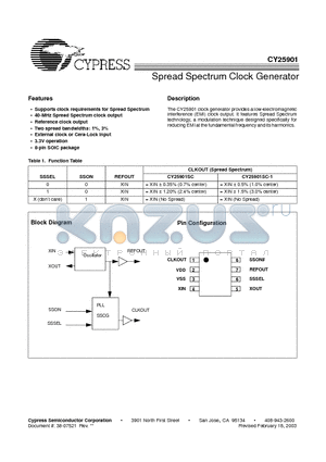 CY25901SC-1T datasheet - Spread Spectrum Clock Generator