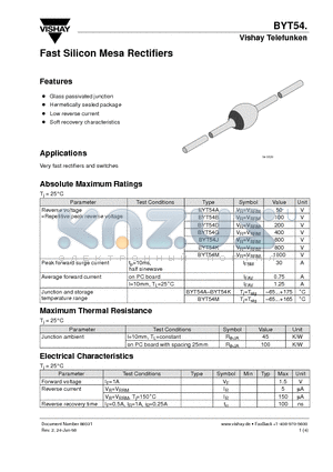 BYT54 datasheet - Fast Silicon Mesa Rectifiers