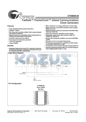 CY26049ZI-36 datasheet - FailSafe PacketClock Global Communications Clock Generator