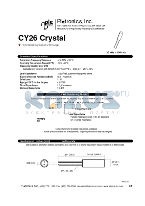 CY26-SR-70.0K datasheet - Crystal