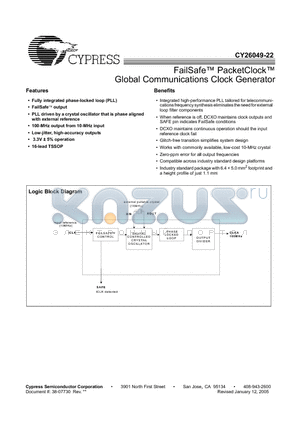 CY26049ZXC-22T datasheet - FailSafe PacketClock Global Communications Clock Generator