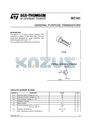 BC161 datasheet - GENERAL PURPOSE TRANSISTORS