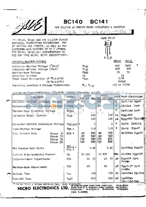 BC141 datasheet - NPN SILICON AF MEDIUM POWER AMPLIFIERS & SWITCHES