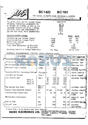 BC161 datasheet - PNP SILICON AF MEDIUM POWER AMPLIFIERS & SWITCHES