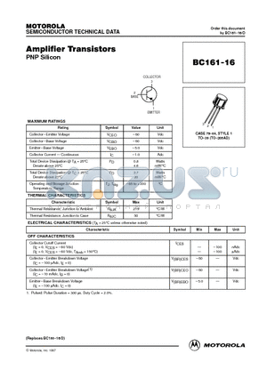 BC16116 datasheet - Amplifier Transistors PNP Silicon