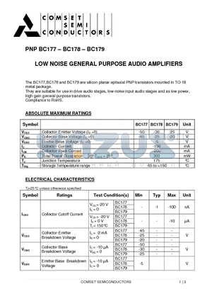 BC177 datasheet - LOW NOISE GENERAL PURPOSE AUDIO AMPLIFIERS