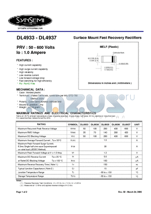 DL4933 datasheet - Surface Mount Fast Recovery Rectifiers