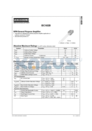 BC182B datasheet - NPN General Purpose Amplifier