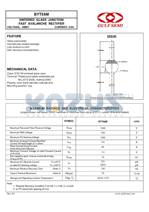 BYT56M datasheet - SINTERED GLASS JUNCTION FAST AVALANCHE RECTIFIER VOLTAGE1000V CURRENT: 3.0A