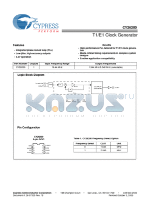 CY26200_05 datasheet - T1/E1 Clock Generator