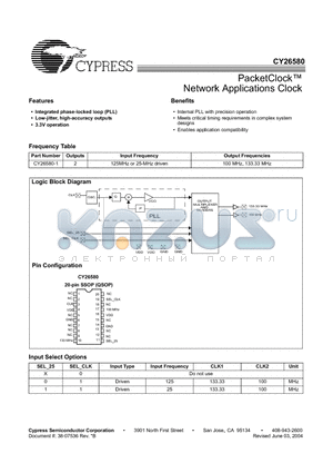 CY26580 datasheet - PacketClock Network Applications Clock