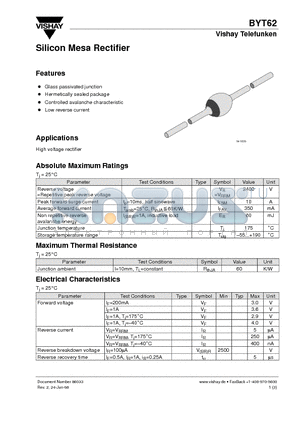 BYT62 datasheet - Silicon Mesa Rectifier