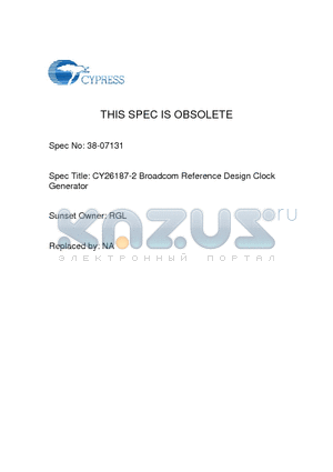 CY26187-2 datasheet - Broadcom Reference Design Clock Generator