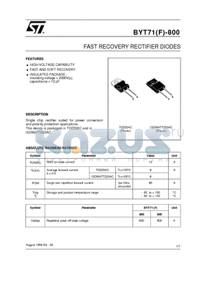 BYT71F-800 datasheet - FAST RECOVERY RECTIFIER DIODES