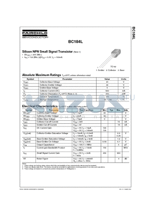 BC184L datasheet - SILICON NPN SMALL SIGNAL TRANSISTOR