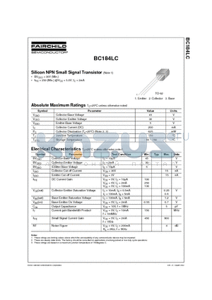 BC184LC datasheet - Silicon NPN Small Signal Transistor