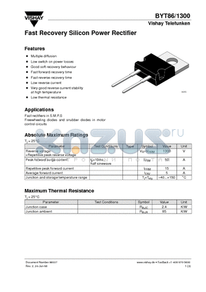 BYT86-1300 datasheet - Fast Recovery Silicon Power Rectifier
