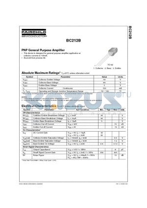 BC212B datasheet - PNP General Purpose Amplifier