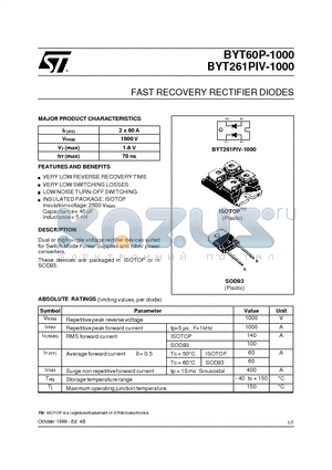 BYT60P-1000 datasheet - FAST RECOVERY RECTIFIER DIODES