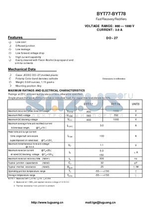 BYT78 datasheet - Fast Recovery Rectifiers