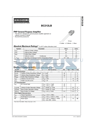 BC212LB datasheet - PNP General Purpose Amplifier