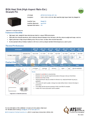 ATS010010002-SF-1A datasheet - 10.00 x 10.00 x 2.00 mm BGA Heat Sink (High Aspect Ratio Ext.) Straight Fin