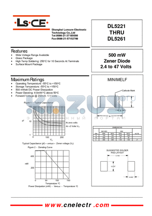 DL5221 datasheet - 500mw zener diode 2.4 to 47 volts