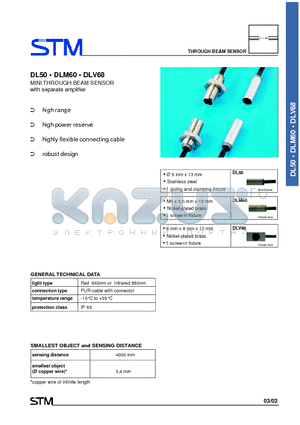 DL50-F0 datasheet - MINI THROUGH BEAM SENSOR with separate amplifier