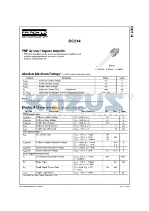 BC214 datasheet - PNP General Purpose Amplifier