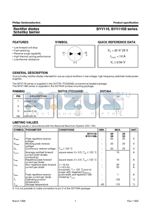 BYV116 datasheet - Rectifier diodes Schottky barrier