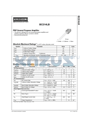 BC214LB datasheet - PNP General Purpose Amplifier