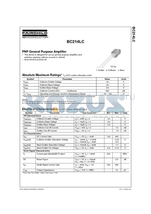 BC214LC datasheet - PNP General Purpose Amplifier