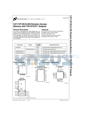 54F189DL datasheet - 64-Bit Random Access Memory with TRI-STATEE Outputs