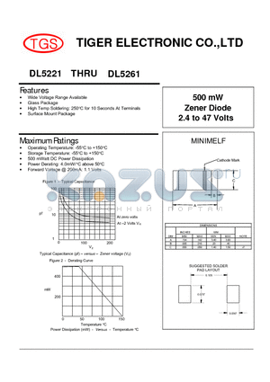 DL5226 datasheet - 500 mW Zener Diode 2.4 to 47 Volts