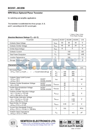 BC237 datasheet - NPN Silicon Epitaxial Planar Transistor