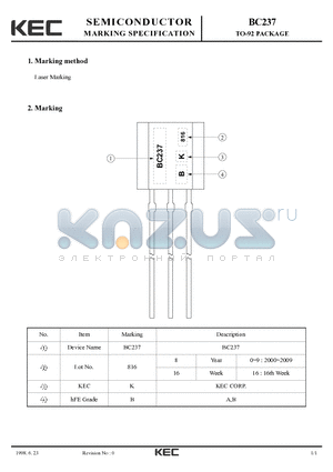 BC237 datasheet - TO-92 PACKAGE