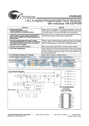 CY27EE16FZEC datasheet - 1 PLL In-System Programmable Clock Generator with Individual 16K EEPROM