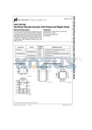 54F190 datasheet - Up/Down Decade Counter with Preset and Ripple Clock