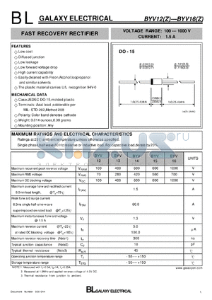 BYV14 datasheet - FAST RECOVERY RECTIFIER