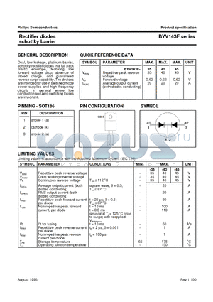 BYV143F-45 datasheet - Rectifier diodes schottky barrier