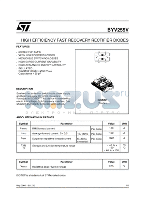 BYV255V-200 datasheet - HIGH EFFICIENCY FAST RECOVERY RECTIFIER DIODES