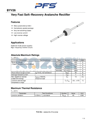 BYV26 datasheet - Very Fast Soft-Recovery Avalanche Rectifier