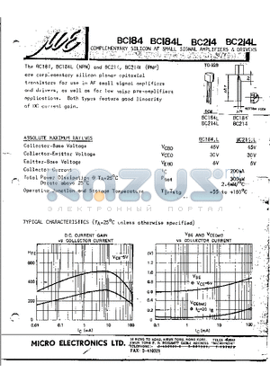 BC2I4 datasheet - COMPLEMENTARY SILICON AF SMALL SIGNAL AMPLIFIERS & DRIVERS