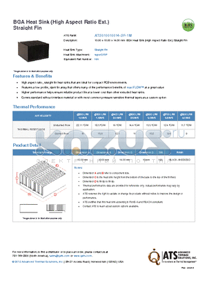 ATS010010014-SF-1M datasheet - 10.00 x 10.00 x 14.00 mm BGA Heat Sink (High Aspect Ratio Ext.) Straight Fin