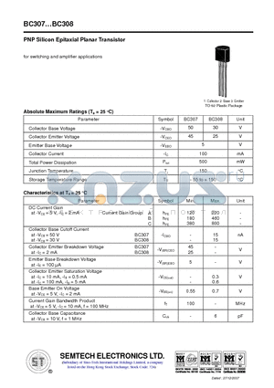 BC307 datasheet - PNP Silicon Epitaxial Planar Transistor