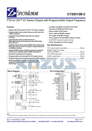 CY28312B-2T datasheet - FTG for VIA K7 Series Chipset with Programmable Output Frequency