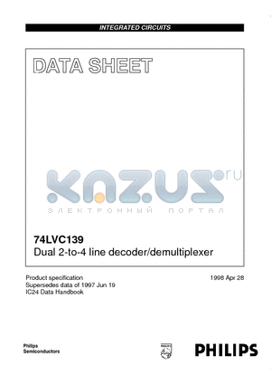74LVC139 datasheet - Dual 2-to-4 line decoder/demultiplexer