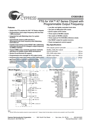 CY28312B-2T datasheet - FTG for VIA K7 Series Chipset with Programmable Output Frequency