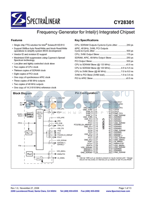 CY28301 datasheet - Frequency Generator for Intel(r) Integrated Chipset